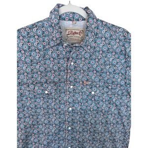 Rafter C Shirt Mens Medium Blue Geometric Short Sleeve Snap Front Western